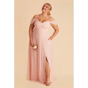 NWT Birdy Grey Devin Chiffon Dress Gown Women's XL Blush Pink Slit Bridesmaid